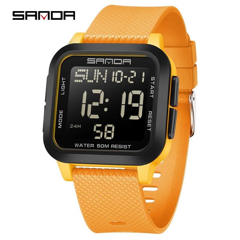 SANDA 2194 Fashion Casual Sport Digital Watch Square Multifunction Date Display Silicone Strap Suitable for Boys and Girls Watch