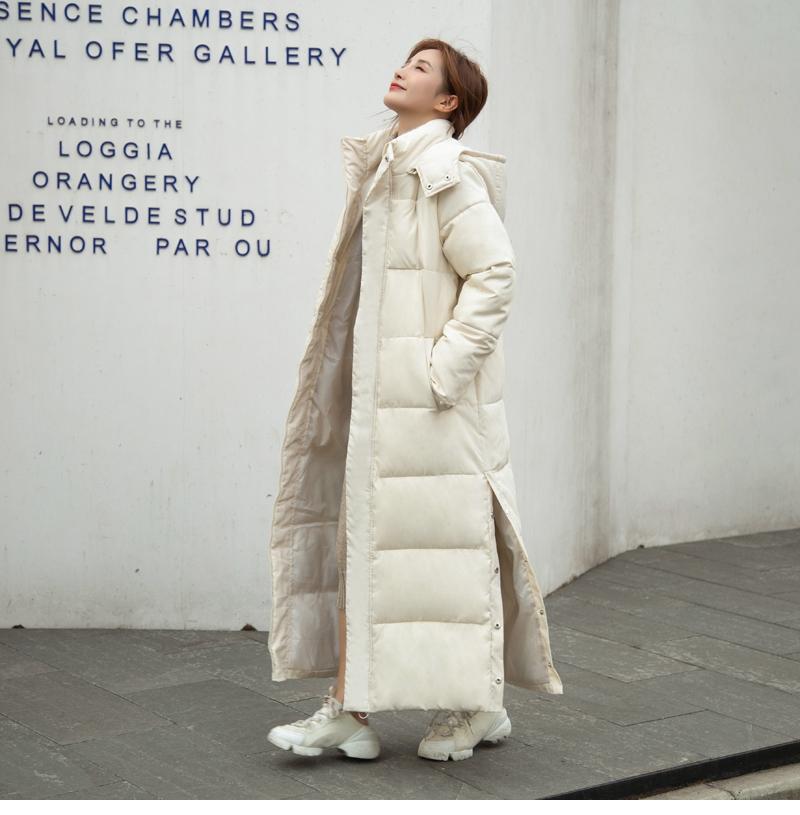 High Quality Fashion Autumn Witner Women's X-long Hooded Winter Down Parka Ladies Warm Slim Split Jacket Coat Female