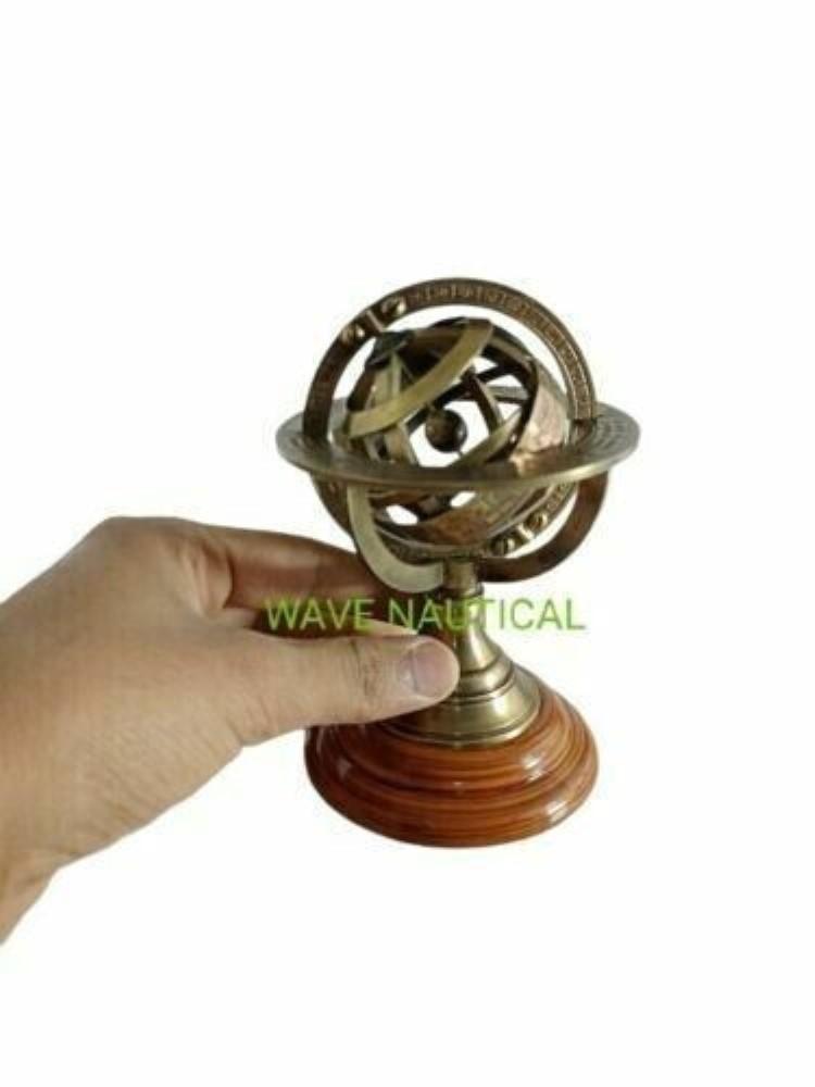 

5 Nautical Brass Armillary Sphere World Globe Astrolabe On Wooden Base M аеро