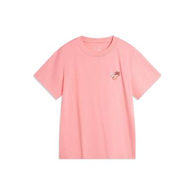 Coconut Tree Print Casual Round Neck Short Sleeve Drop Shoulder T-Shirt Women Tops Tea-Flower-Pink AHSU352-4