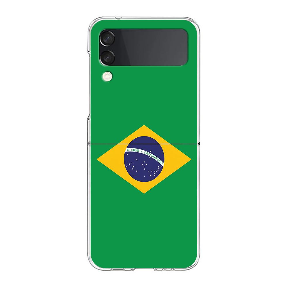 Transparent Phone Case For Samsung Galaxy Z Flip 3 4 5 6 7 Hard Folding PC Z Flip3 Flip4 Cover Large Brazil Flag