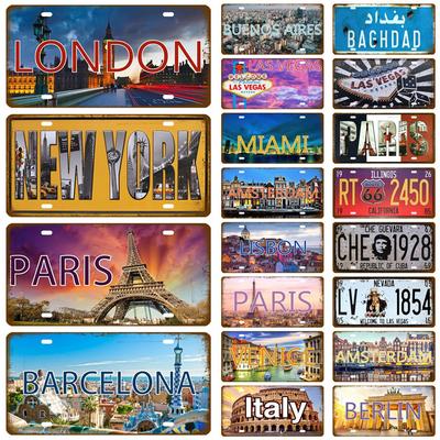 Route 66 Francia Città Latta Lamiera Segno Metallico Placca Vintage Segno di Latta Decorazione Murale Decorazione Bar PARIGI LIONE MARSIGLIA Poster Bandiera Arte