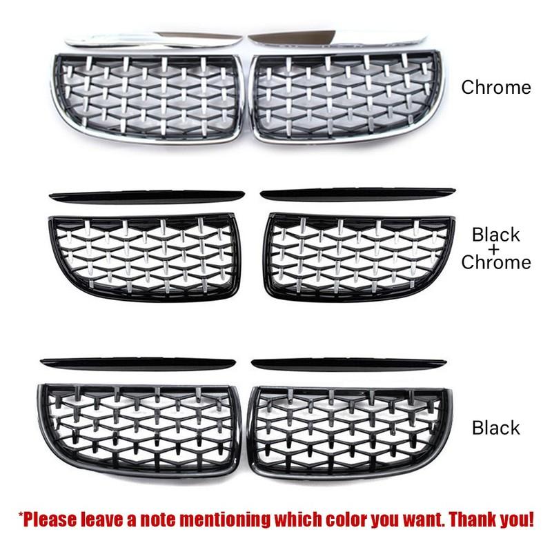 For BMW 3-Series E90 E91 2005-2008 Car Styling Diamond Grille Kidney ABS Front Hood Racing Grill Black Silver Auto Accessories