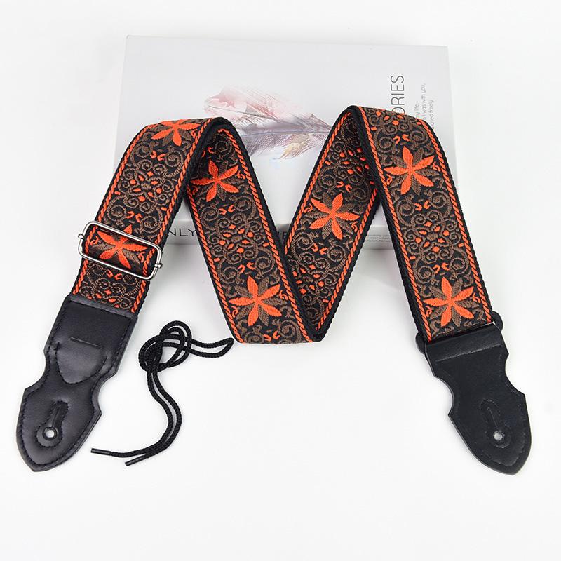Adjustable Guitar Strap Embroidered Print Ethnic Style Guitar Strap For Folk Electric Guitar Bass Ukulele Guitar Accessories