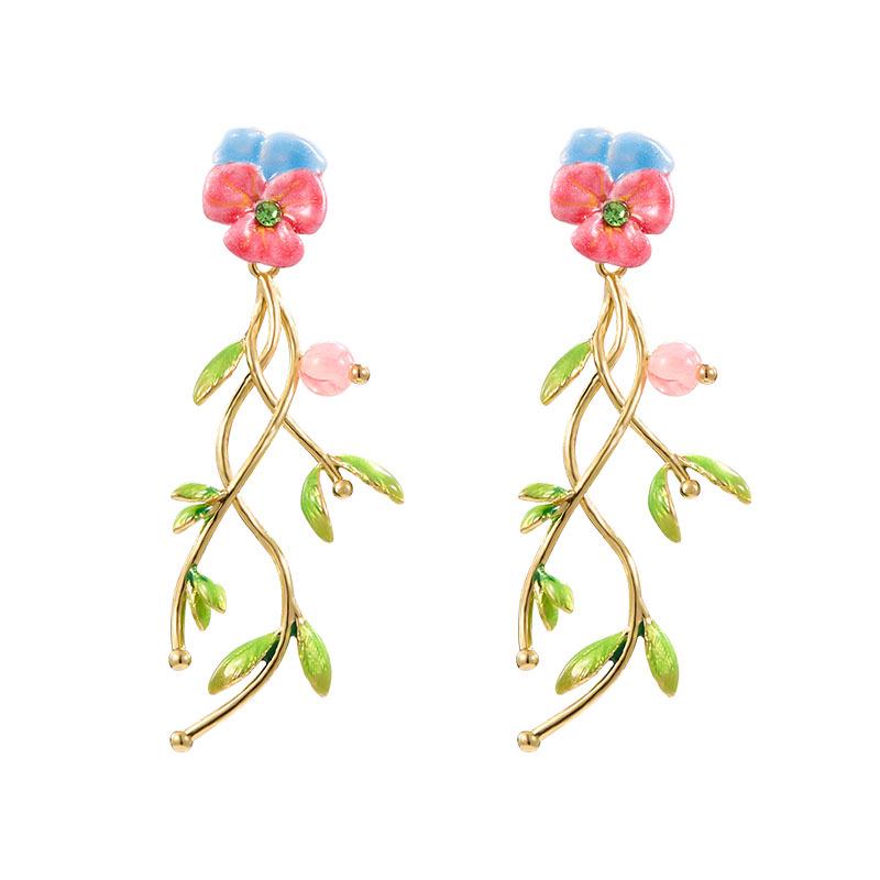 Forest-Inspired Red Floral Enamel Stud Earrings with S925 Silver Posts – Elegant Niche Design Other