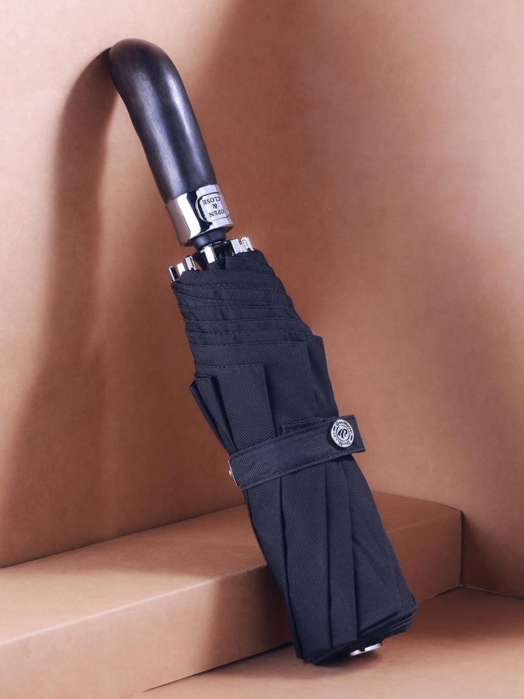 Automatic Men's Umbrella Wooden Handle  Large Double Umbrella Windproof Reinforced Rain Umbrella Car Folding Wind-resistant Gift
