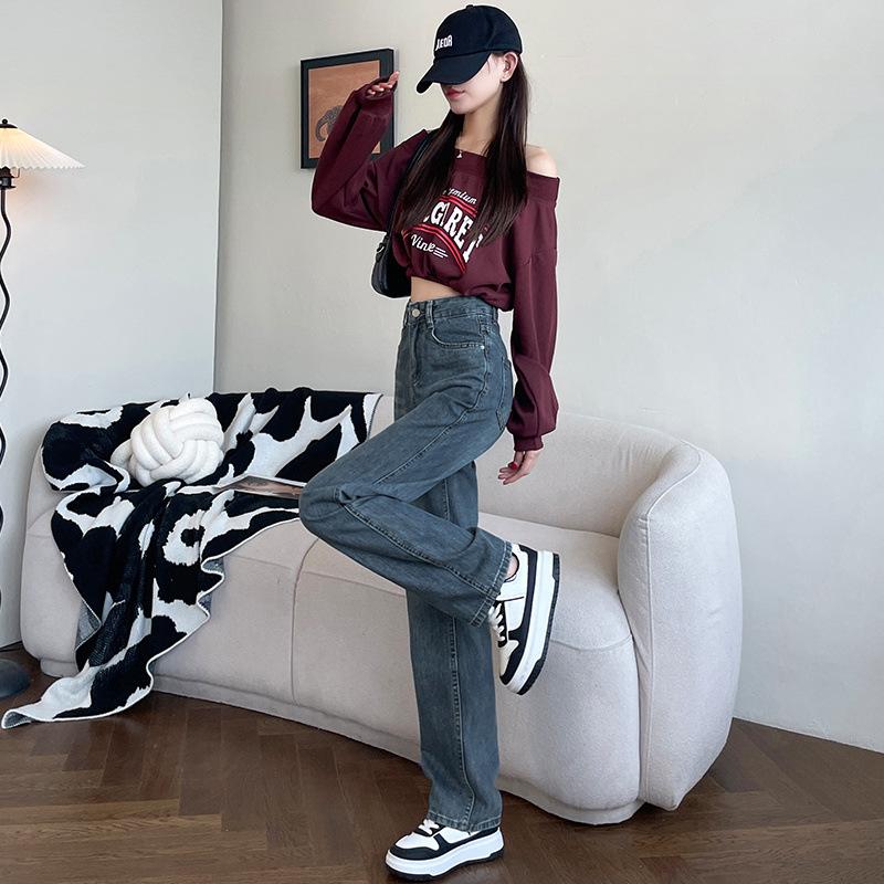 Retro High-waisted Straight Jeans for Women In Spring and Autumn New Style Loose Draping and Slim Casual and Versatile Floor Pants