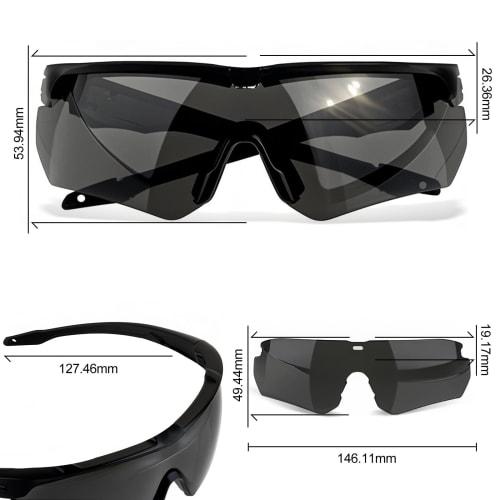 ToopMount Tactical Goggles, 3-Color Lens Set, Interchangeable Lenses, Tactical Goggles, Cycling Glasses, Eye Safety, Myopia Protection, UV400 Impact R