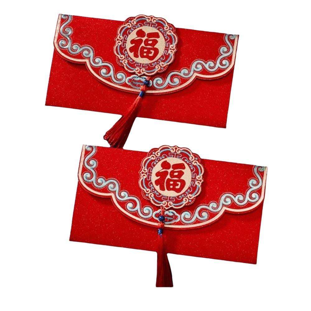 2Pcs Red New Year Red Envelope with Tassels Red Pocket Vintage Luck Money Envelopes Weeding