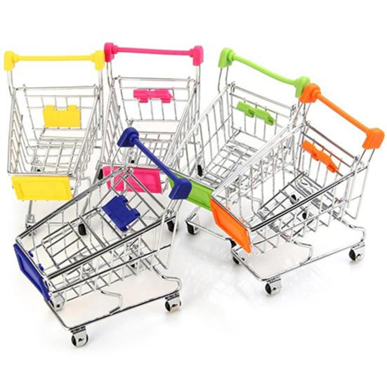 Hand Trolley High Simulation Decorative Mini Shopping Cart Storage Basket for Storing Pretend Toy