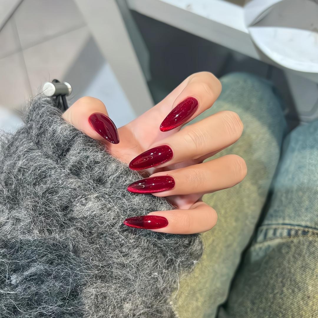 

30 Наклеек для ногтей Нейл-арт Накладные ногти Кошачий глаз Наращивание ногтей Съемные ногти 10 pcs S бордовый