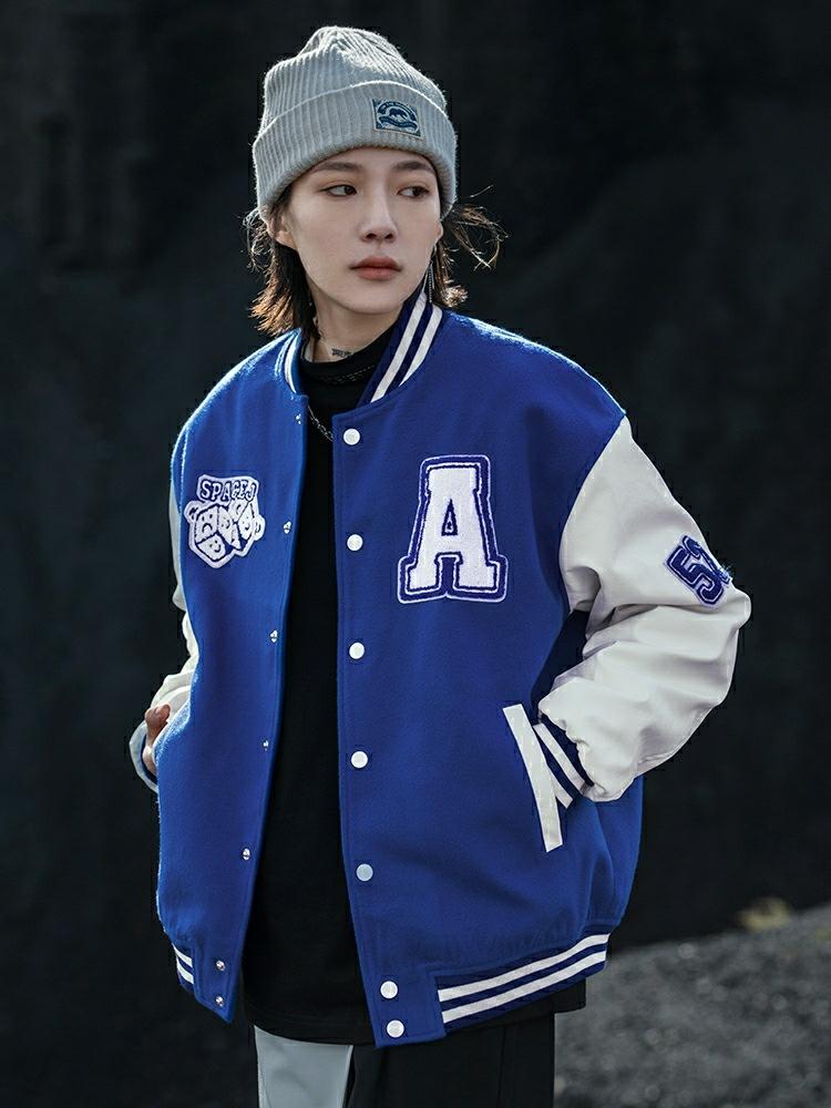 Men's Baseball Uniform College Style Stand Collar Long Sleeve Three-dimensional Embroidered Letter Jacket Jacket Men