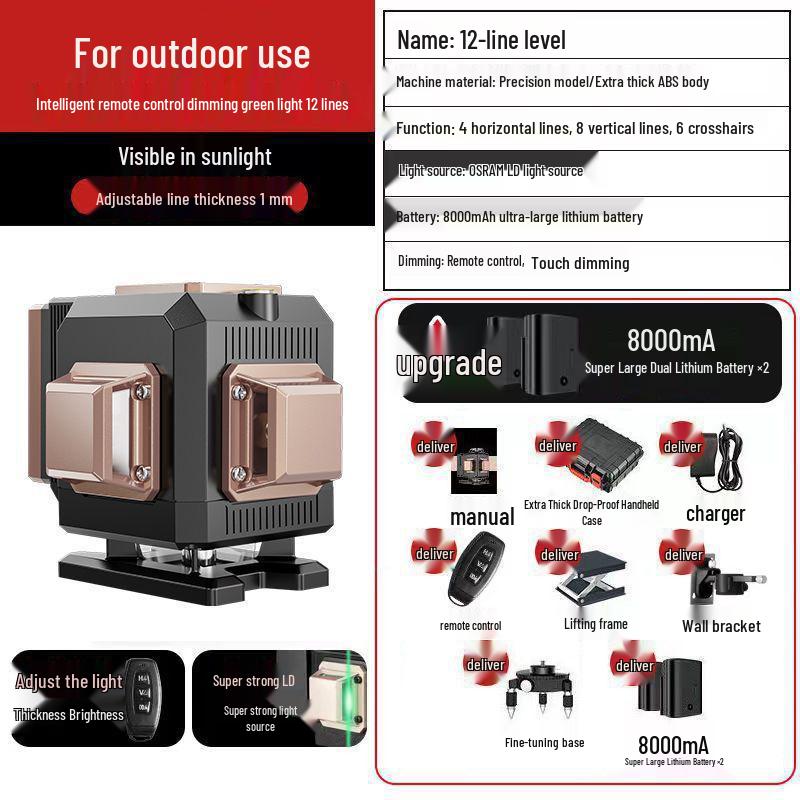 High Precision 16-Line Green & Blue Light Laser Level with Infrared Wall Sticker