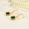 18K Gold Korean Style Square Emerald Zircon Earrings for Women