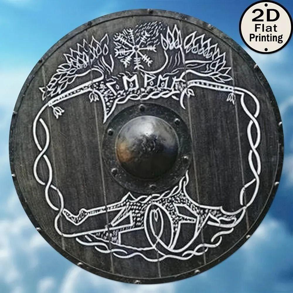 Round Metal Poster, Retro Embossed Viking Shields, Home & Garage Decor