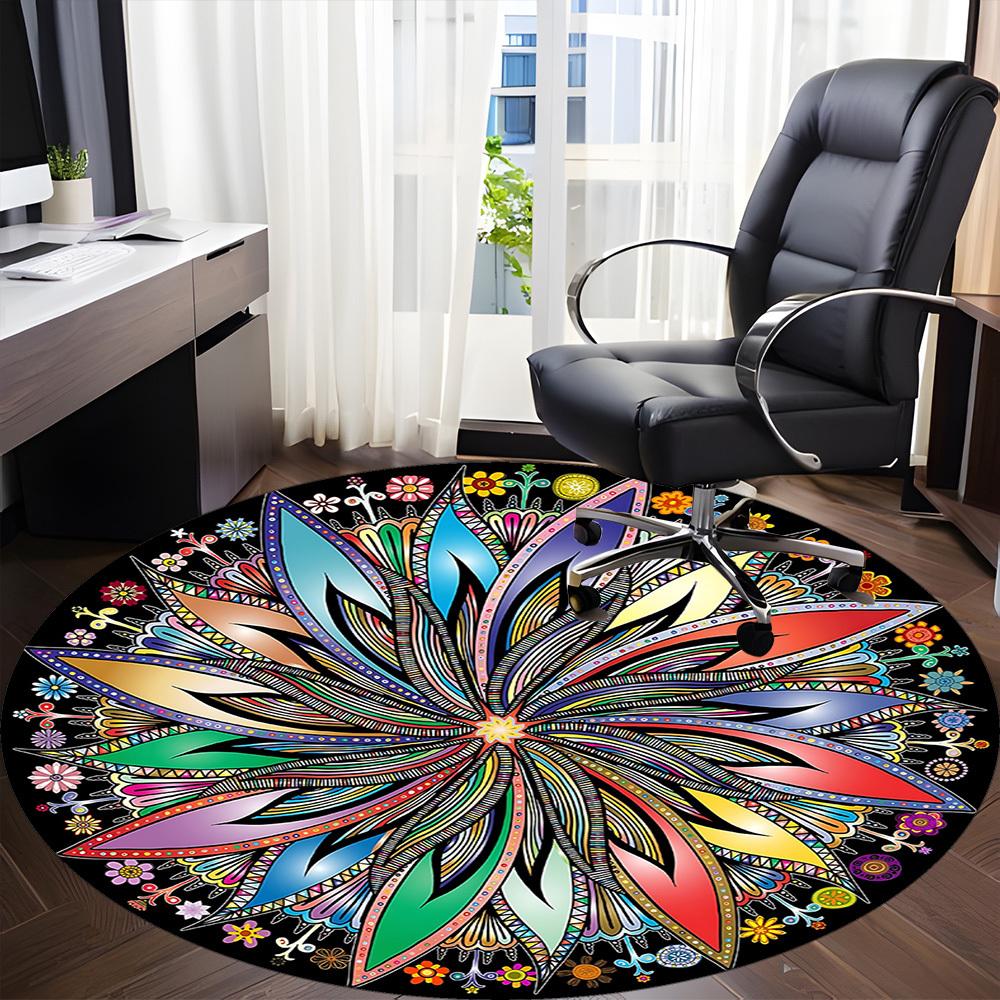1pc Flower Mandala Chair Carpet for Office, Round Non Slip Durable Large Size Office Carpet, Suitable for Office