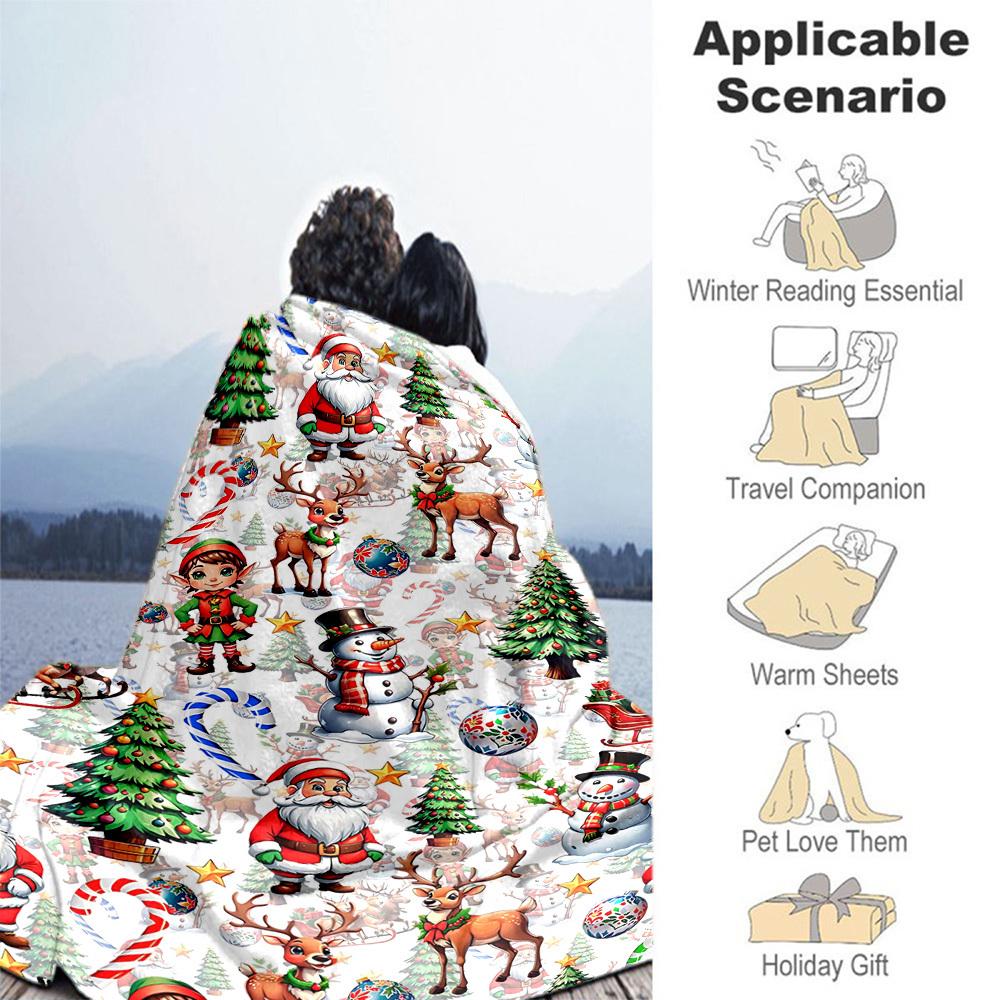 1PC Christmas, festiveOutdoor Flannel Blanket - Soft Plush Decor for Picnics, camping, Bedroom, Playroom, Office, or Lunch Break 1353A