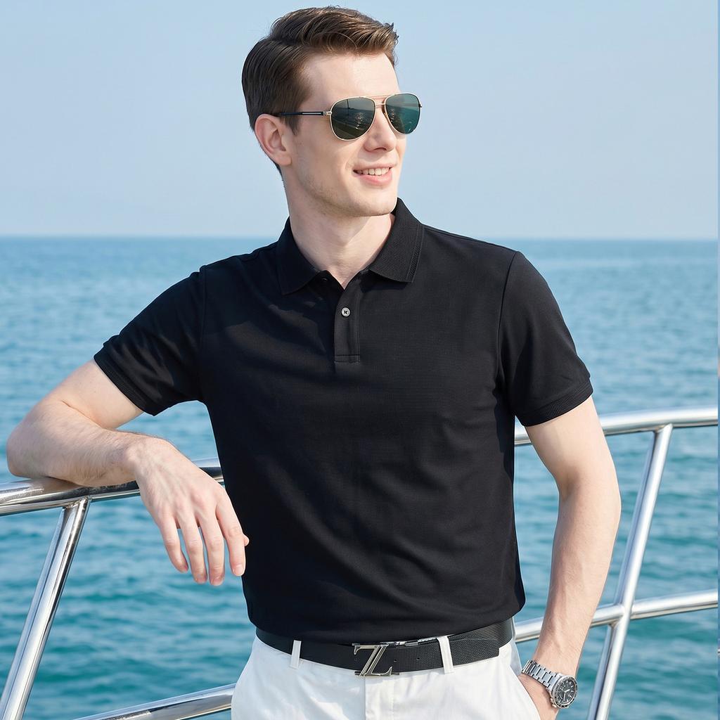 Anti static: Summer breathable and comfortable long staple cotton short sleeved T-shirt for men, simple POLO collar fashionable top