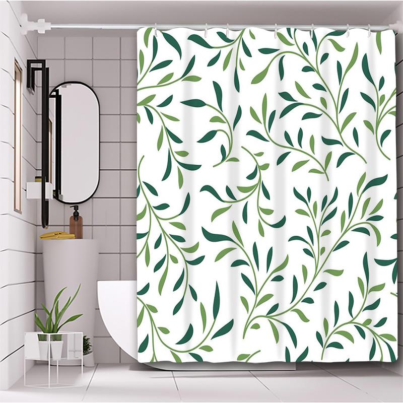 Green Plant Leave Pattern Bathing Curtain  Bathroom Shower Curtain Waterproof With 12 Hooks Home Deco Free Ship