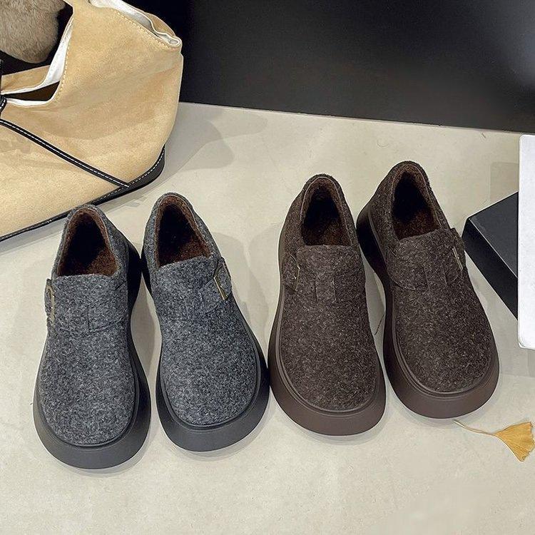 Thick-soled velvet Birkenstocks, small people increase in height in autumn and winter, muffin-soled warm cotton shoes