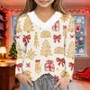 Girls Christmas Shirt Plush V-Neck Printed Winter Base Layer Top for Little Girls