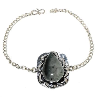 Natural Indian Moss Agate Gemstone 925 Sterling Silver Bracelet 7-8" V0O04