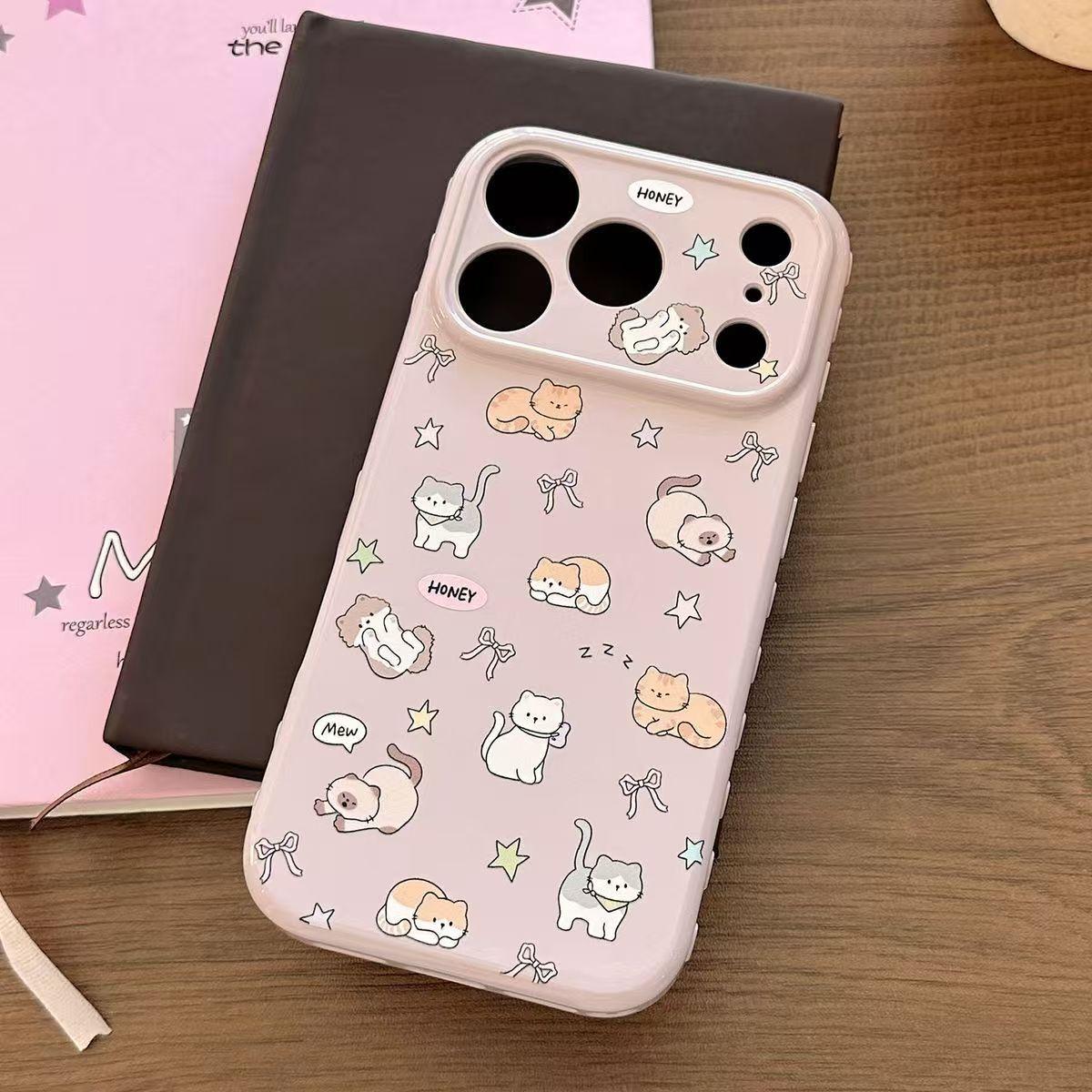 

Cute Cat Planet Pattern Gentle Wind Silicone Pnone Case For iPhone 17 16 15 14 13 12 11 Pro Max Plus Shockproof TPU Bumper Cover iPhone 15 Plus фіолетовий