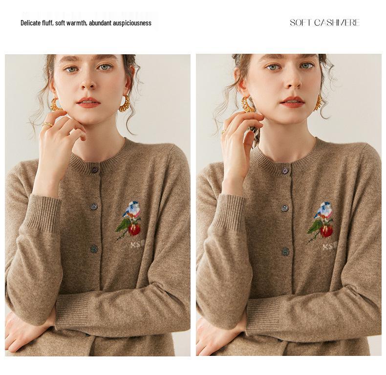 Women's Cashmere Round-Neck Sweater Cardigan - Loose, Cozy Autumn/Winter Knitwear.