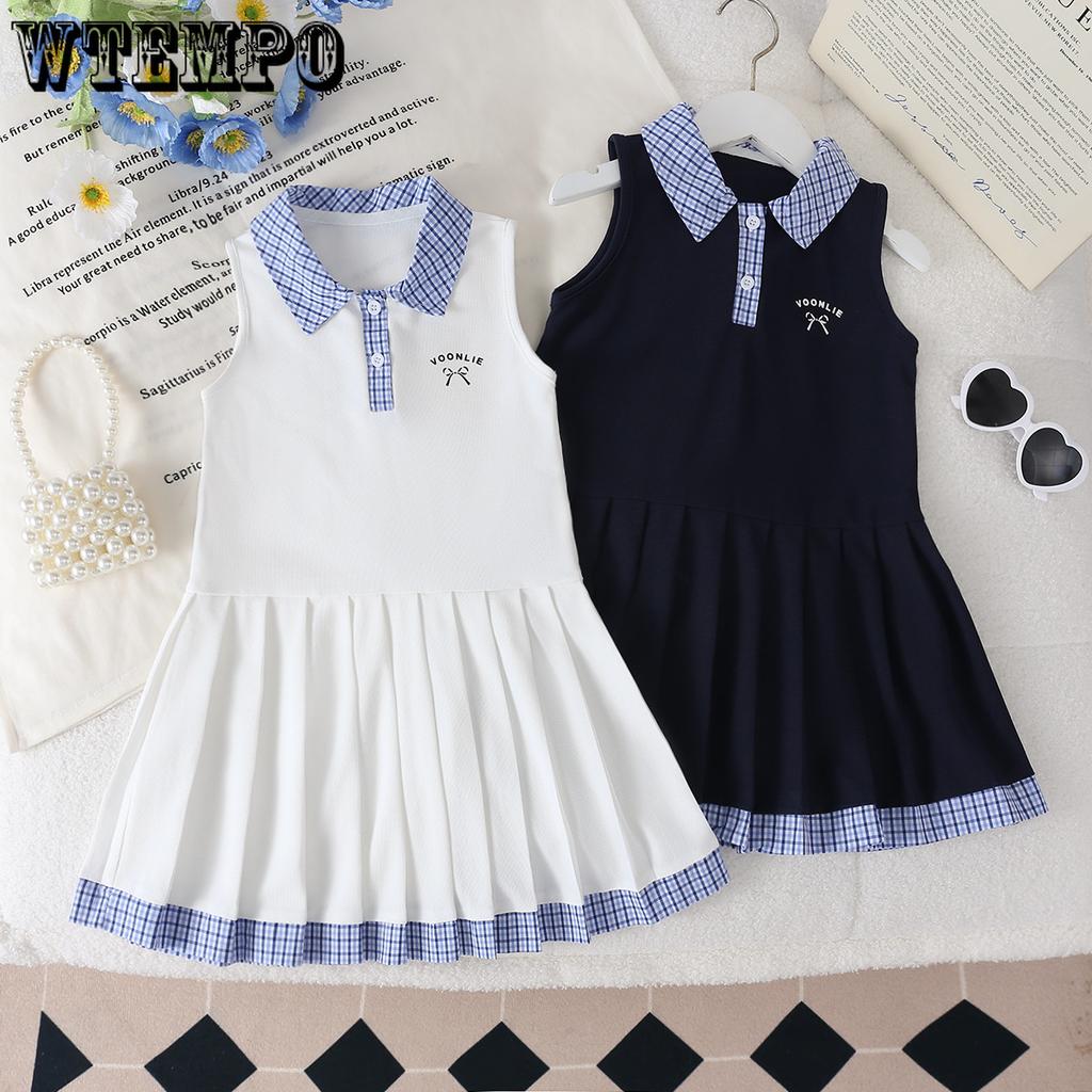 Girls' Dress Summer Dress Korean Princess Dress College Style Dress Children's Polo Collar Vest Dress