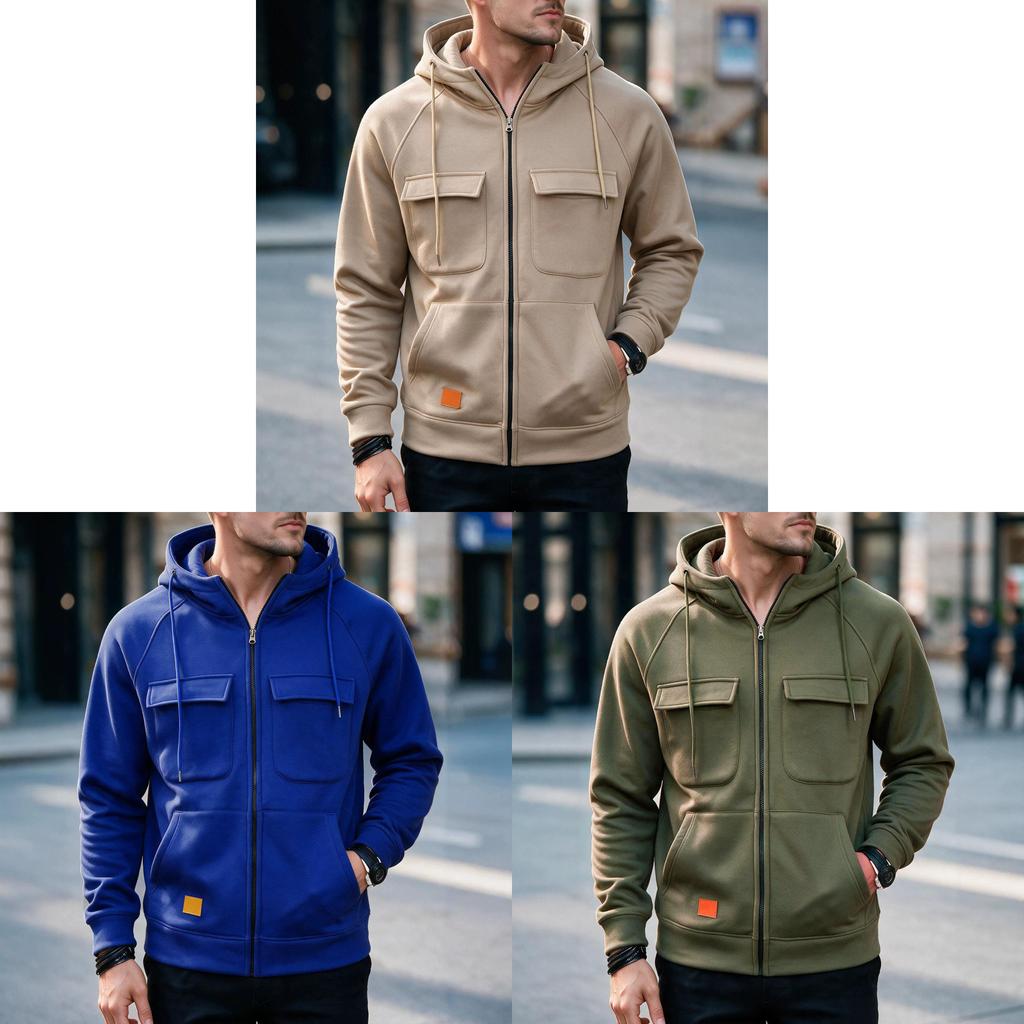 American Style Hoodie With Zipper Pockets For Casual Men Spring Autumn Wear