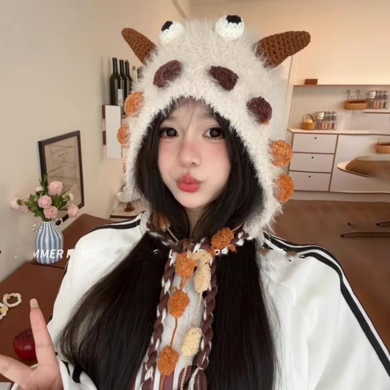 Autumn and winter candy monster cute handmade knitted hat plush playful funny little monster wool hat autumn and winter warm hat