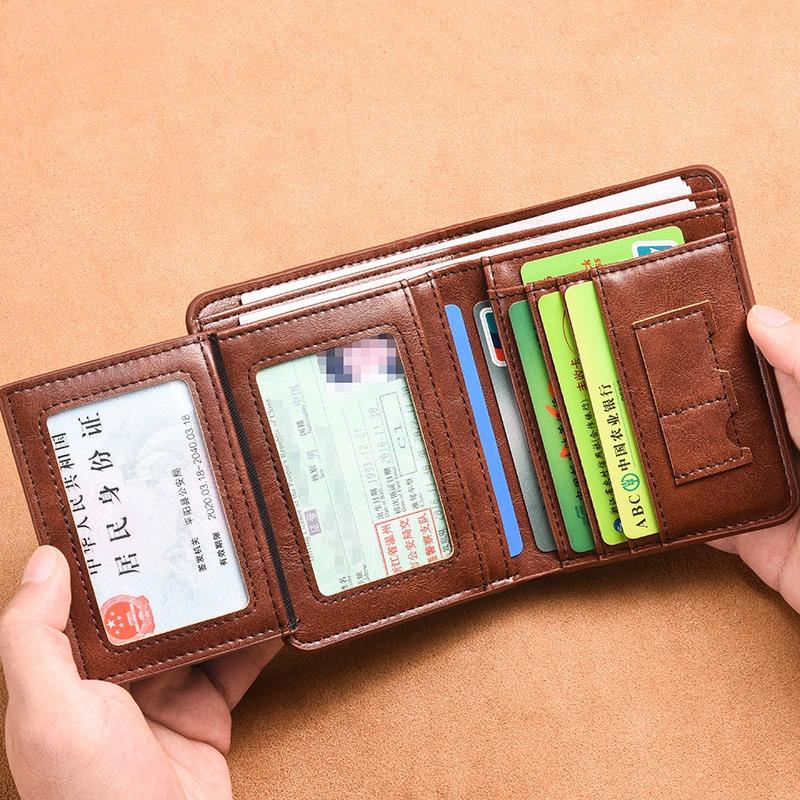 Men's Wallet Thin Short Driver's License Wallet Integrated Card Bag Multifunctional Vertical Three-fold Wallet