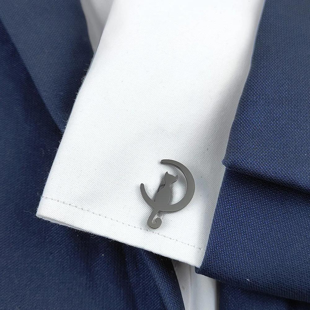 fashion Cat Moon Cufflinks for Men Stainless Steel Jewelry Gentleman Casual Style Formal Shirt Clothing Accessories party gifts
