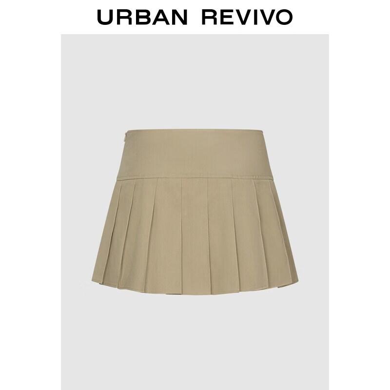 UR2026 Women s Casual Retro Double-breasted Pleated Skirt XS