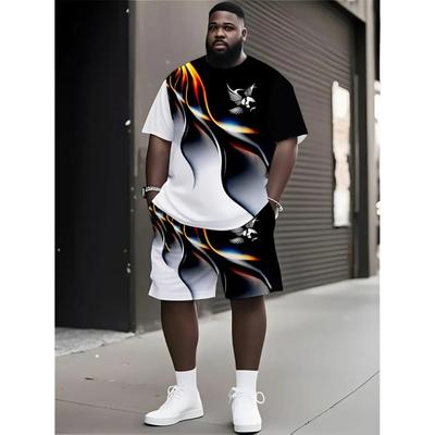 Vêtements de sport amples à la mode imprimés couleur été pour hommes grande taille à manches courtes confortables au quotidien ensemble deux pièces
