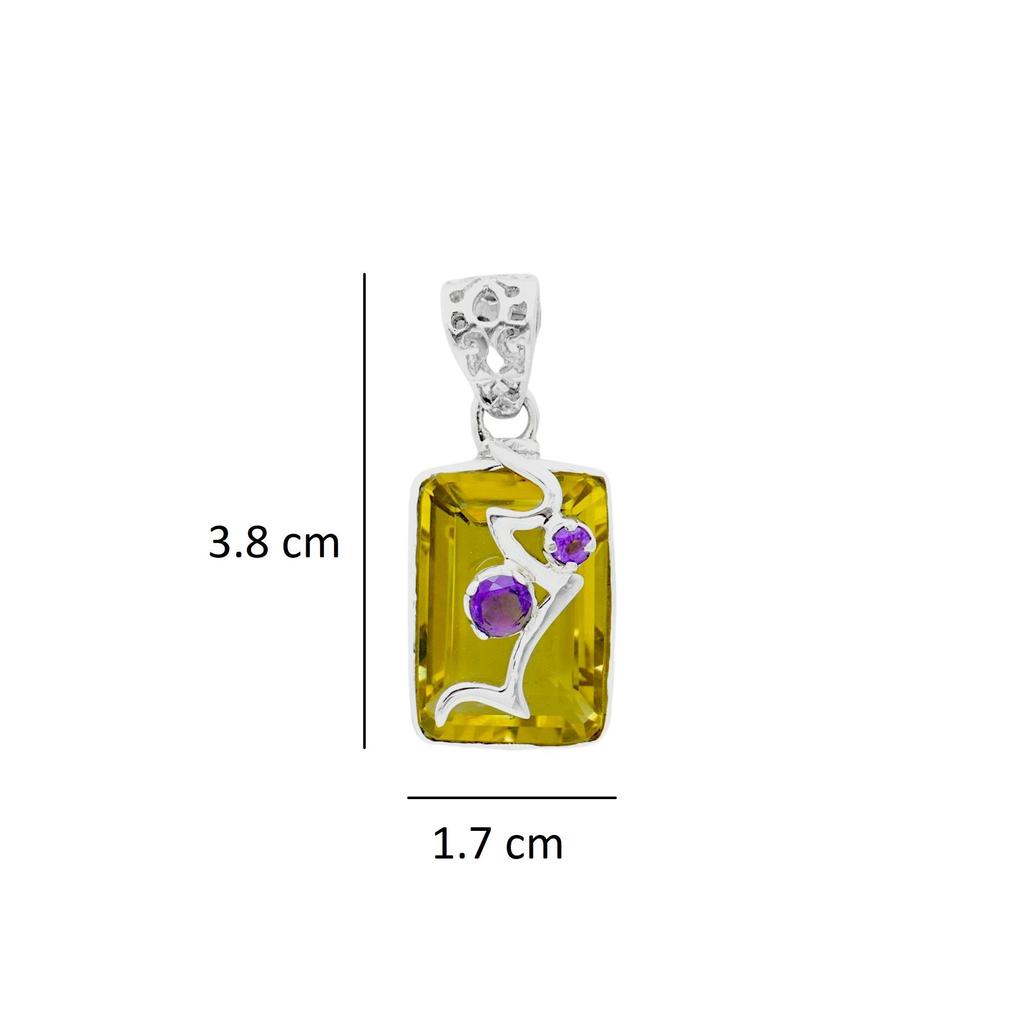 Lemon quartz & amethyst handmade pendant, 92.5% sterling silver pendant for her, women designer pendant