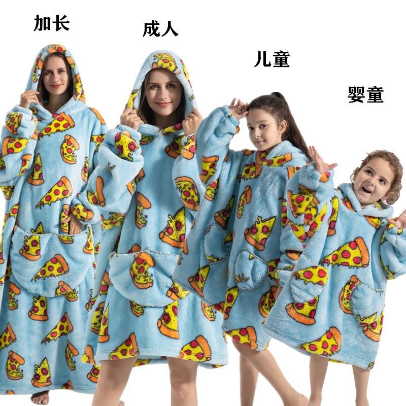 winter warm fleece hooded women's blanket sleeves fleece warm hooded sweater sweater women's hooded robe pajamas sleepwear robe