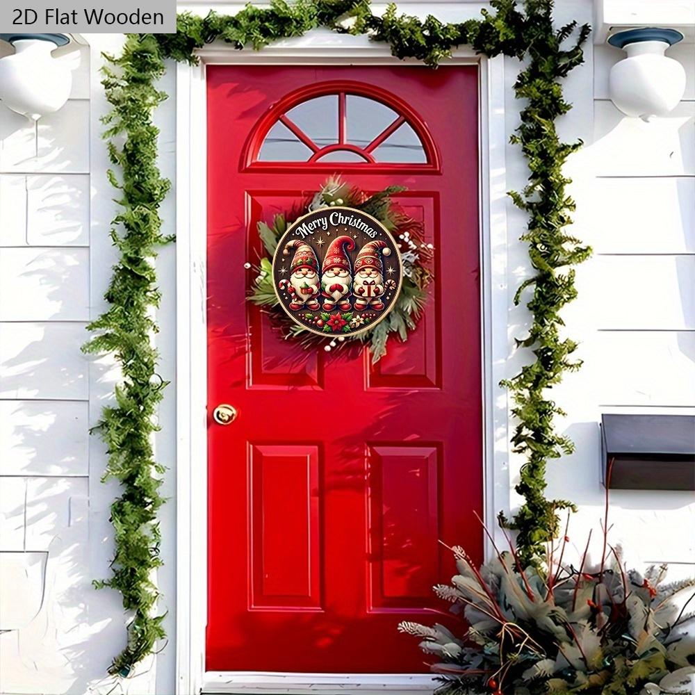 Christmas Wooden Sign with Gnomes Pattern - Merry Christmas Round Sign for Yard Door Wall Hanging Decor - Ideal Christmas Decoration