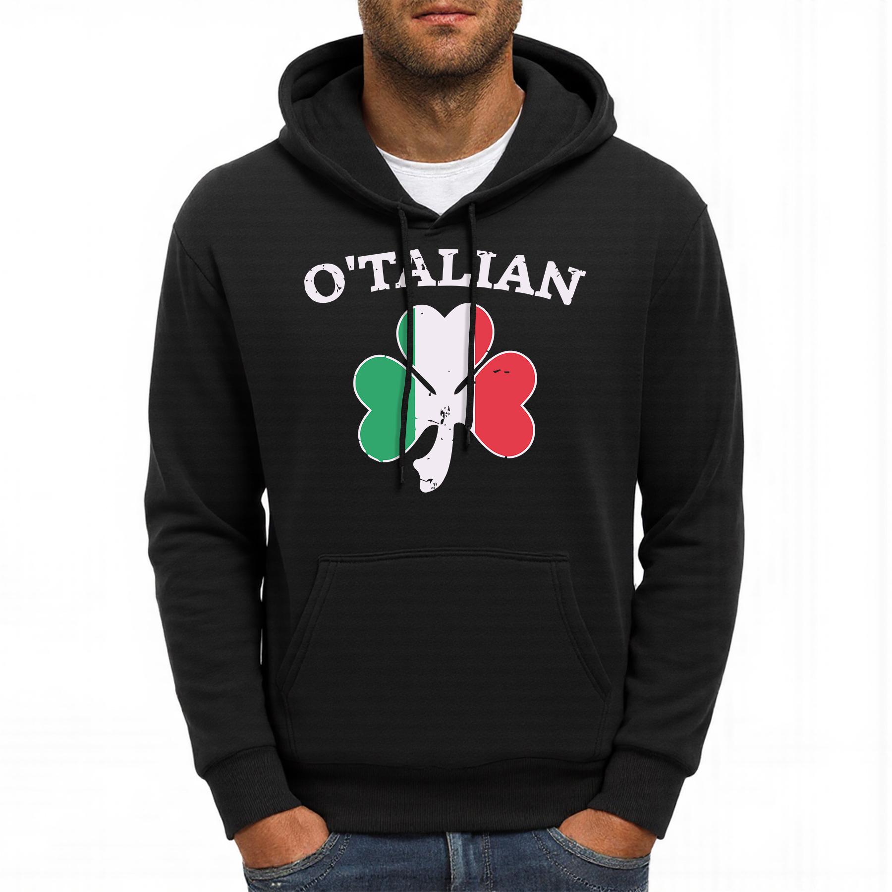

O Talian Clover Grass Design Hoody Men Loose Fleece Hoodies Autumn Hip Hop Sportswear All-Match Comfortable Male Clothing 3XL