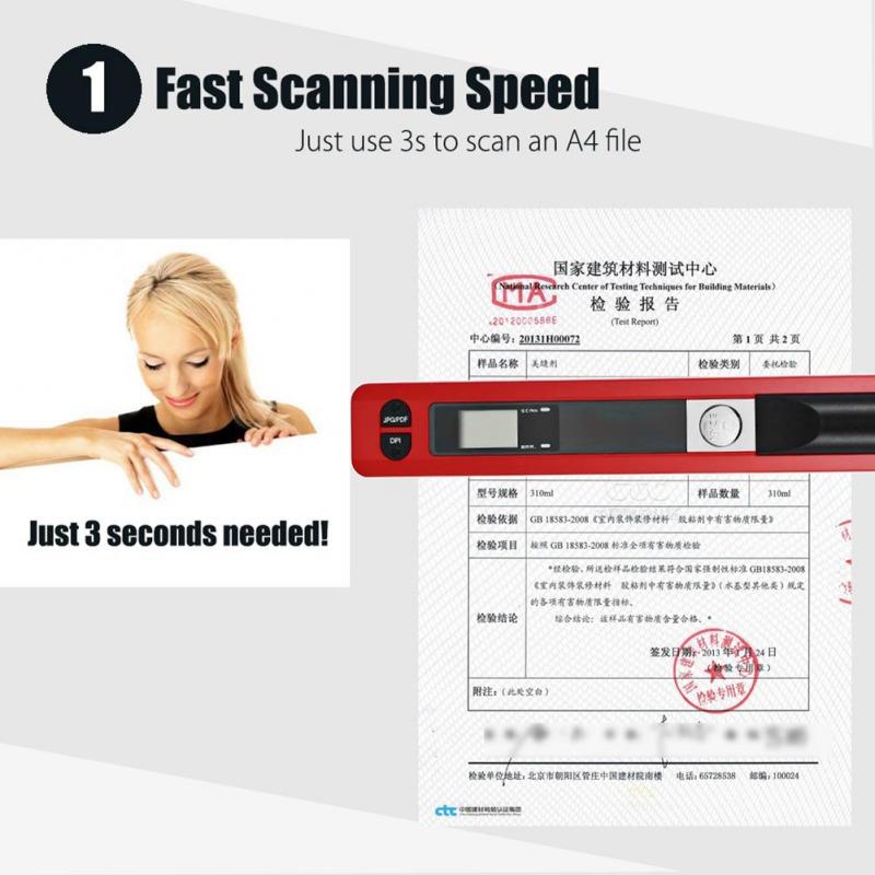 Tragbarer Scanner für Geschäftsbelege JPG/PDF-Formatauswahl Flaches Scannen 900 Dpi Dokumentenscanner Handheld