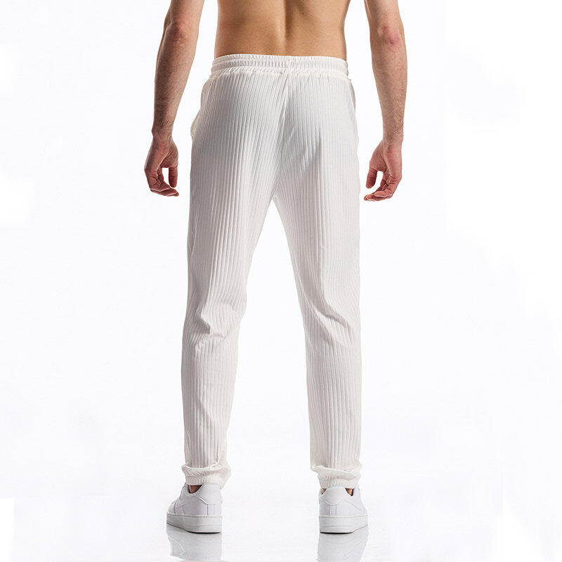 Men's Spring/Spring Ribbed Pants Elastic Waistband with Drawstring Straight Leg Comfortable and Versatile for Everyday Wear