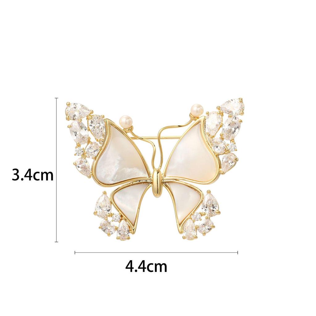 Snowflake & Butterfly Zircon Brooch with Freshwater Pearl for Women's Korean Style Suit Coat