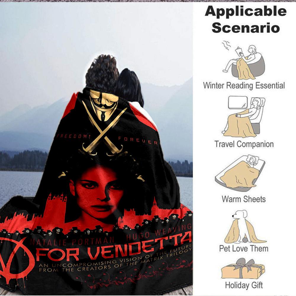 1pc V for Vendetta Flannel Throw Blanket - HD Printed Lightweight Soft Warm All-Season Blanket for Sofa, Bed, Travel, Camping 084