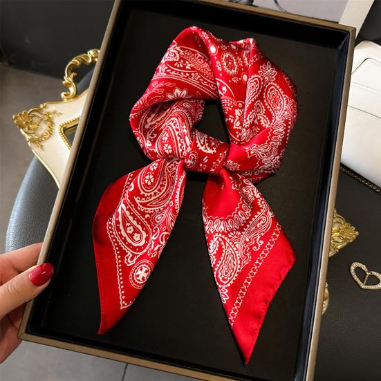 Silky Scarf Paisley Printing Smooth Texture Wrinkle-Resistant Windproof Imitation Silk Scarf Commuting Business Layering Neck Accessory