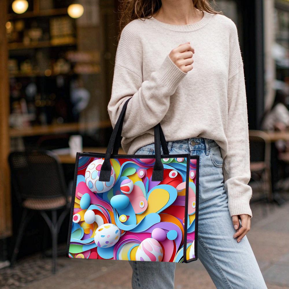 Colorful Abstract Pattern Large Casual Tote Bag Daily Use Portable Stylish Shoulder Bag for Outdoor Shopping Travel Commute