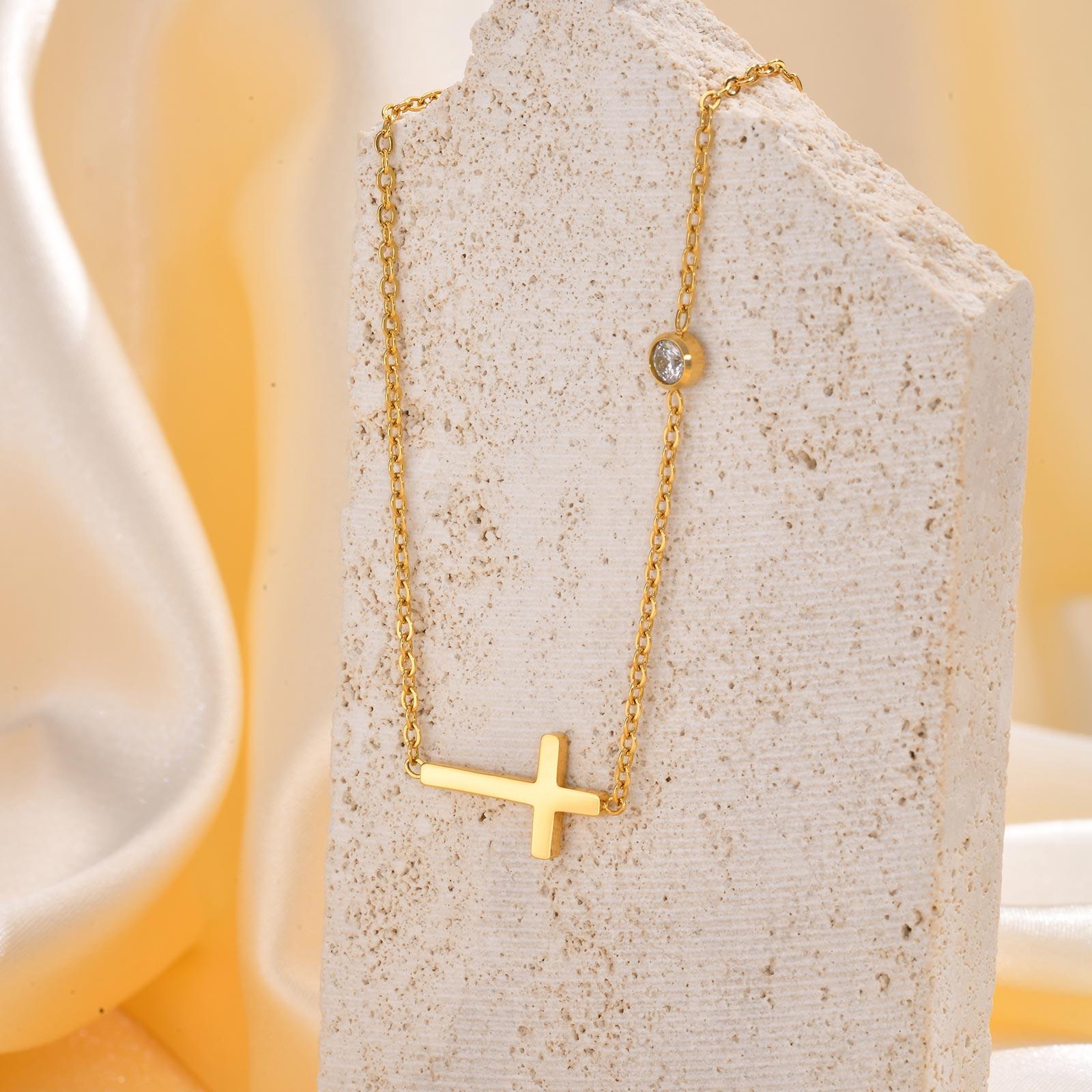 

Set Chic Cross Chain Bracelet Necklace for Women , Shiny CZ Zircon Charm Necklace Bracelets, Gold Color Luxury Jewelry Gifts