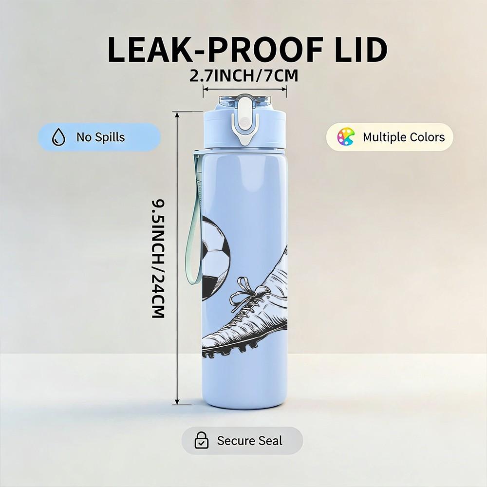 1PC Soccer Shoe And Ball Pattern 750ml Color Plastic Sports Water Bottle Leakproof Flip Straw Lid Suitable for Sports Office Home Use