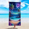 Dreamy Galaxy 2D Flat Printed Peach Skin Beach Towel Starry Night Palm Tree Bath Towel Summer Seaside Vacation Sand Free Blanket