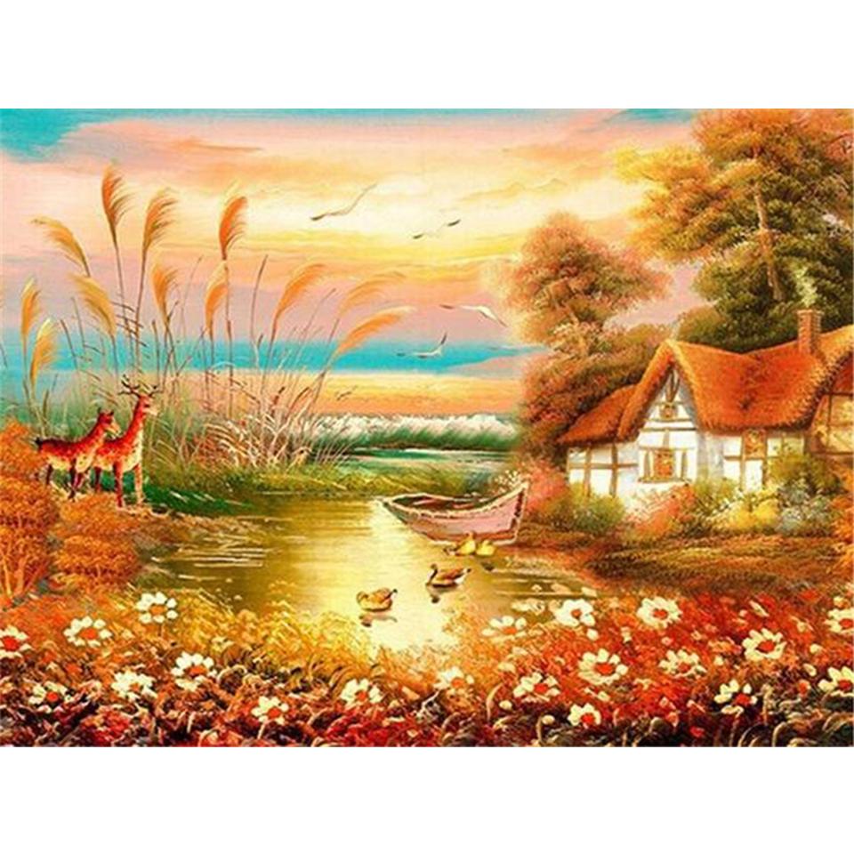 

5D DIY алмазная живопись дом пейзаж полный круглый горный хрусталь вышивка крестиком комплект мозаика картина украшение дома подарок Full Round 20x30CM