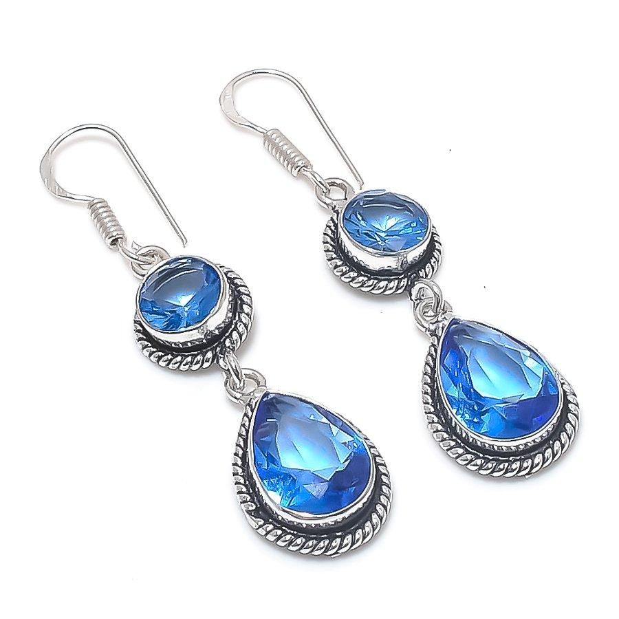 

Швейцарский голубой топаз драгоценный камень серьга из стерлингового серебра 925 пробы 2,17